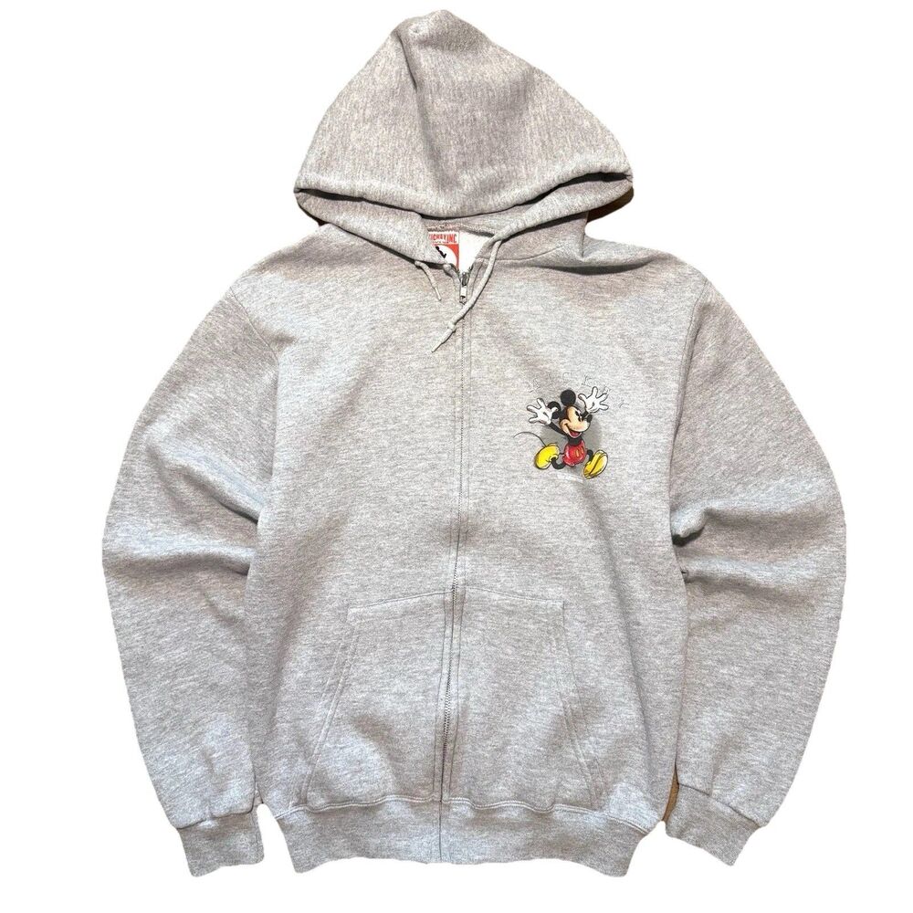 Vintage Mickey Mouse Full Zip Hoodie Size S Gray Disney Graphic Jacket Exc